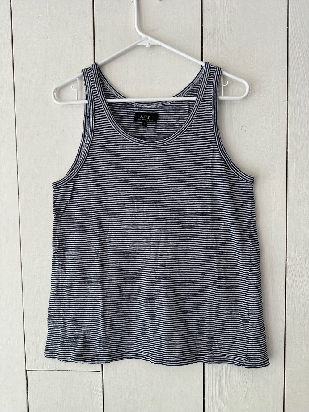 A.P.C. Striped Tank Top Sz L 100% Cotton Fisherman Coastal Preppy Layering